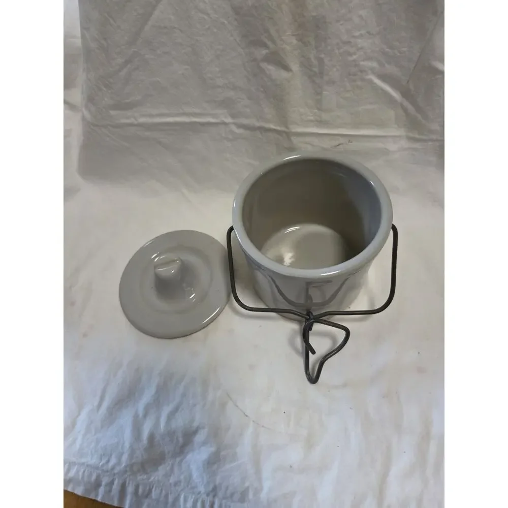 Vintage Butter Cheese Crock with Locking Wire Bail Lid Glaze Jar 4